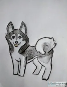 Colored Black and White Cute Winter Sled Dog GG &ndash 8.5&Prime