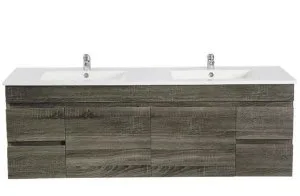 POSEIDON B154 WALL HUNG VANITY DARK GREY WOOD GRAIN 1500MM
