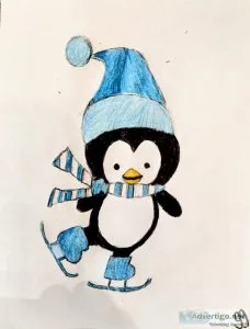 Cute Old Winter Penguin In Warm Scarf GG &ndash 8.5&Prime x 11&P