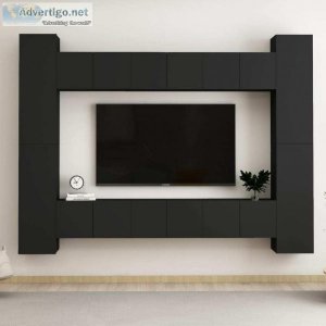 10 Piece TV Cabinet Set Black Chipboard