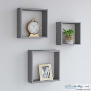 Wall Cube Shelves 3 Pcs Grey MDF