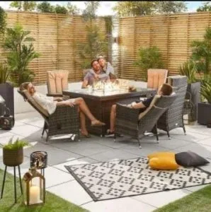 Grey Reclining Dining Set With Fire Pit Oval Table  Blakesleys.c