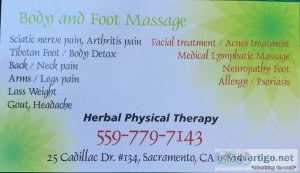 Herbal massage pain management and facial