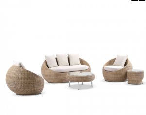 Stylish Newport Outdoor Wicker Lounge with Tables Set For Sale