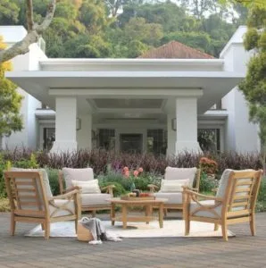 Buy Teak Wood Outdoor Furniture Seating Set With Beige Cushion