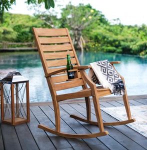 Shop Teak Rocking Chair With Bottle Holder  Patio Furniture