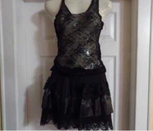 Lace tank and Faux leather skirt
