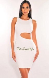 Shop latest White Round Neck Sleeveless Cut Out Mini Dress