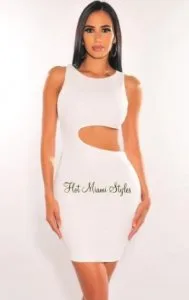 Shop latest White Round Neck Sleeveless Cut Out Mini Dress