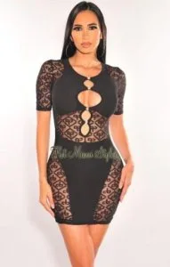 Latest Black Mesh Sheer Button Up Mini Dress For Women