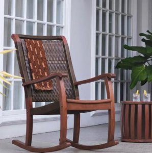 Buy Clayton Mahogany Wood Brown Wicker Porch Rocking Chair