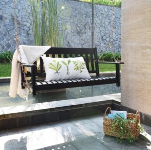 Moni Mahogany Patio Wood Black Porch Swing  Cambridge Casual