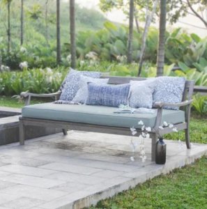 Best Gray Wood Patio Sofa Daybed With Blue Spruce Cushion