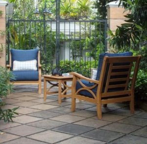 Shop Teak Wood 3 Piece Patio Conversation Set With Navy Cushion