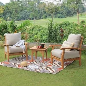 Shop Caterina Teak Wood 3 Piece Patio Conversation Set For Sale