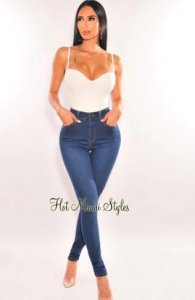 Shop Dark Denim High Waist Skinny Jeans &ndash Hot Miami Styles