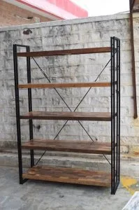 Reclaimed wood and metal bookcase display unit