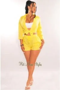 Shop Women s Yellow Linen Two Piece Shorts &ndash Hot Miami Styl