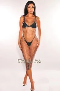 Black Fishnet Silver Rhinestone Cover-Up Dress &ndash Hot Miami 