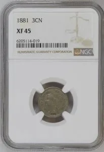 1881 Three Cent Nickel (NGC XF-45)