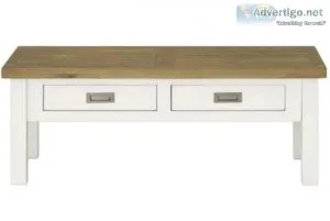 Coffee Table In Brushed White With Natural Timber Top