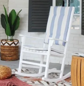 Buy Wood White Porch Rocking Chair With Blue Stripe Cushion