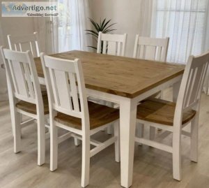 Leura Belle Rustic 6 Seater Rectangle Dining Table and Chairs Se