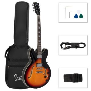 Glarry GGS101 Electric Guitars Semi-Hollow Body Sunburst
