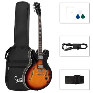 Glarry GGS101 Electric Guitars Semi-Hollow Body Sunburst