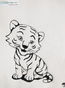 Old Black and White Tiger Cub GG - 8.5" x 11" Art Ink an