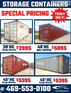 SPECIAL PRICING TODAY STORAGE CONTAINERS - FOR SALE WAXAHACHIE T