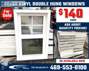 (20) 20x30 VINYL DOUBLE HUNG WINDOWS - FOR SALE WAXAHACHIE TX