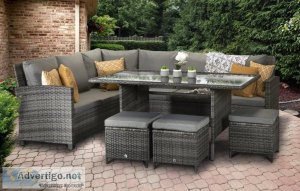 CHAR0156 - Charlotte Corner Rattan Dining Sofa With Fixed Glass 