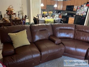 Cognac 4 seat recliner leather sectional