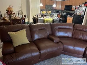 Cognac 4 seat recliner leather sectional
