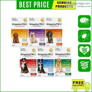 SIMPARICA TRIO 6 Chews for Dogs Monthly Flea Tick Worm Control