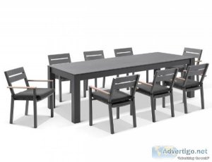 Outdoor Aluminium Dining Table with 8 Capri Chairs Setting