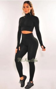 Shop Black Textured Long Sleeve Jacket Leggings Two Piece Set