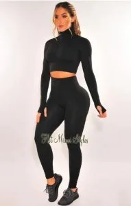 Shop Black Textured Long Sleeve Jacket Leggings Two Piece Set