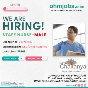 Opening &ldquoSTAFF NURSE&rdquo (MALE) Pune - Brahma chaitanya h