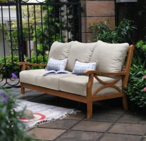 Shop Teak Wood Patio Sofa With Cushion - Cambridge Casual
