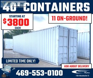 (11) 40FT CONTAINERS - ON-GROUND NOW  WINDWATER-TIGHT WAXAHACHIE