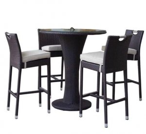 Round Glass Top Wicker Outdoor Bar Set - Outdoor Furniture Sydne