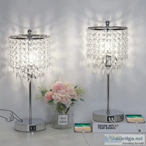 Crystal Touch Control Table Lamp with 2 USB Charging Ports Bonco