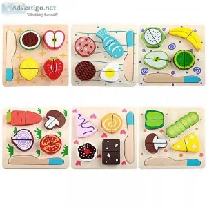 Woodmam-Kids wooden cutting fruits vegetables dessert puzzle kit