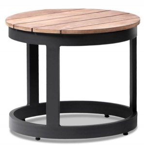 Balmoral Round Industrial Aluminium Teak Top Side Table