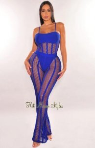 Royal Blue Bodysuit Palazzo Pants Two Piece &ndash Hot Miami Sty