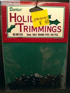 Eight unused packs of Darice 5mm Half Round Eyes 100pack