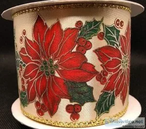 One spool of Poinsettia Satin Ribbon 13 feet long