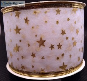 One spool of Ribbon Bowtique Gold Stars Ribbon (6yd by 2 12"